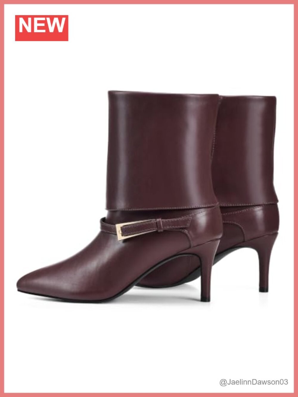 Faux Leather Fold Over Kitten Heel Ankle Booties Pointed Toe Zip